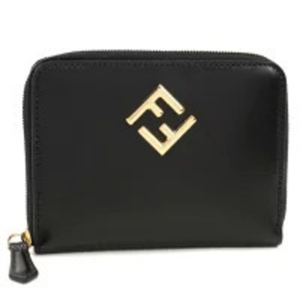 Fendi Round Zipper Compact Wallet Black